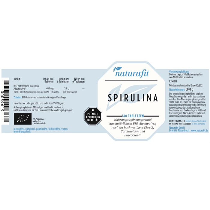 naturafit Spirulina Tabletten, 140 St. Tabletten