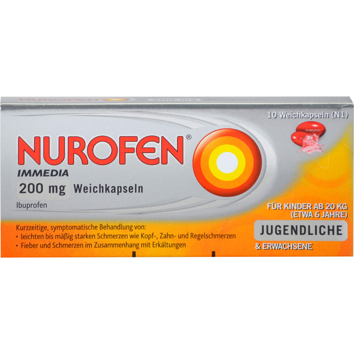 Nurofen Immedia Weichkapseln bei Regelschmerzen ab 6 Jahren 200mg, 10 pc Capsules