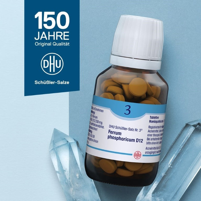 DHU Schüßler-Salz Nr. 3 Ferrum phosphoricum D12 – Das Mineralsalz des Immunsystems – das Original – umweltfreundlich im Arzneiglas, 80 St. Tabletten