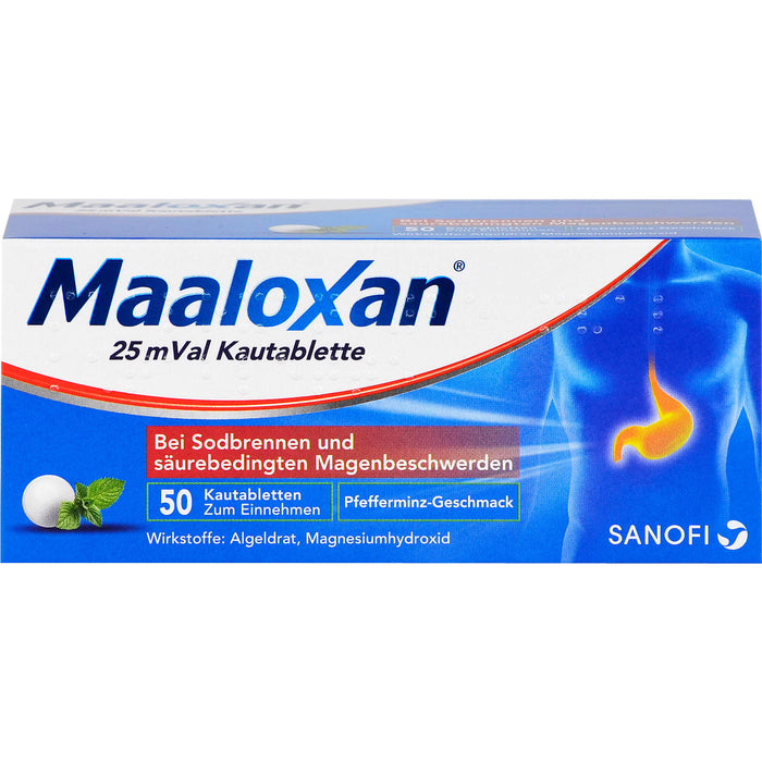 Maalox 25 mVal Kautabletten Reimport Kohlpharma säurebindendes Magenmittel, 50 St. Tabletten