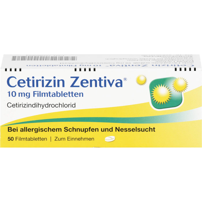 Cetirizin Zentiva 10 mg Filmtabletten bei allergischem Schnupfen und Nesselsucht, 50 St. Tabletten