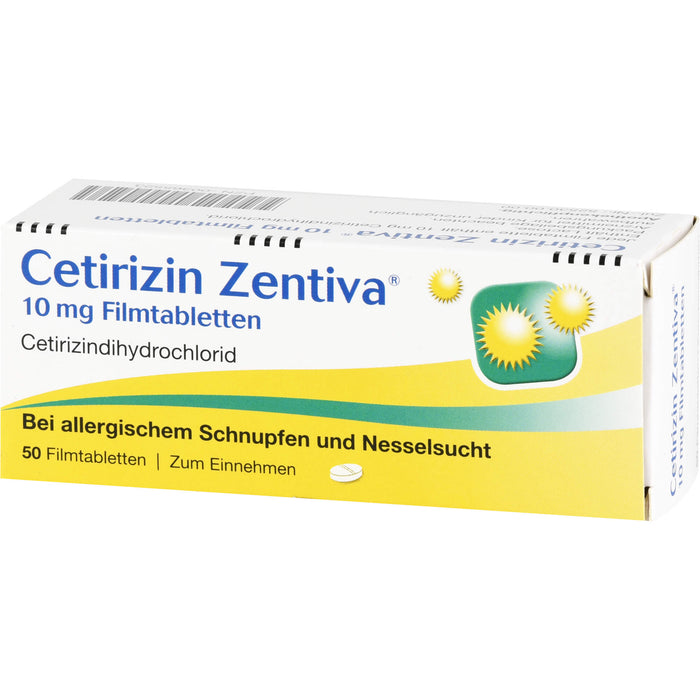 Cetirizin Zentiva 10 mg Filmtabletten bei allergischem Schnupfen und Nesselsucht, 50 St. Tabletten