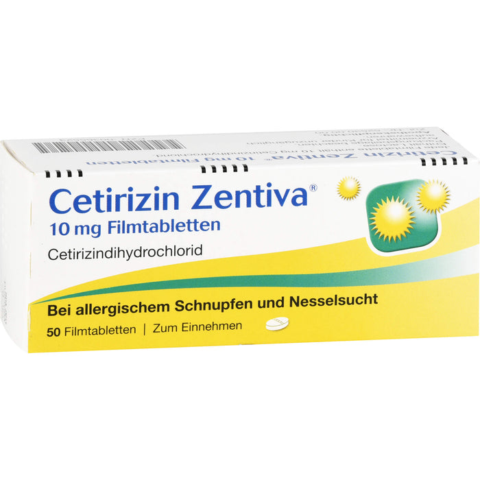 Cetirizin Zentiva 10 mg Filmtabletten bei allergischem Schnupfen und Nesselsucht, 50 St. Tabletten