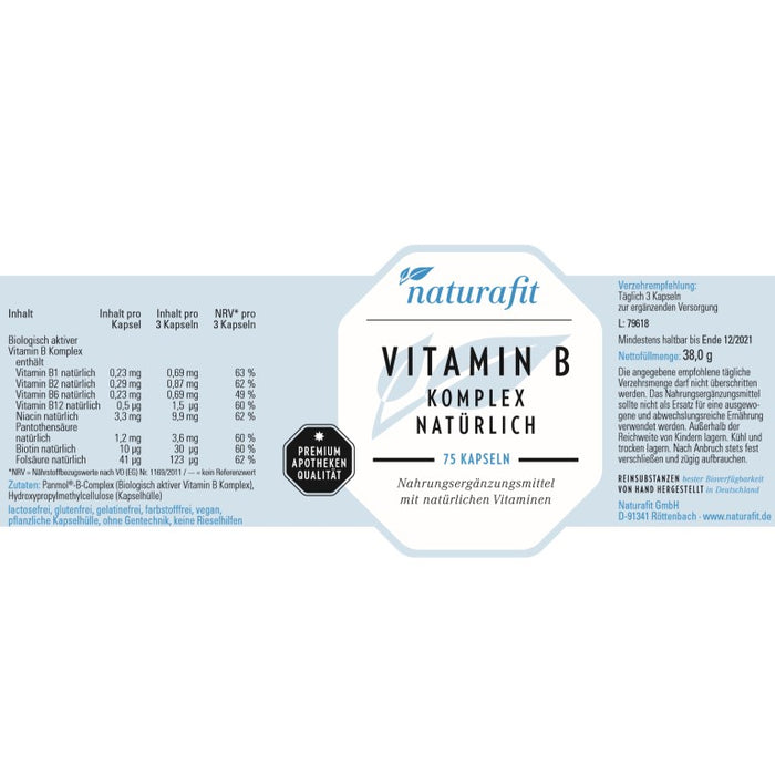 naturafit Vitamin B Komplex natürlich Kapseln, 75 pc Capsules