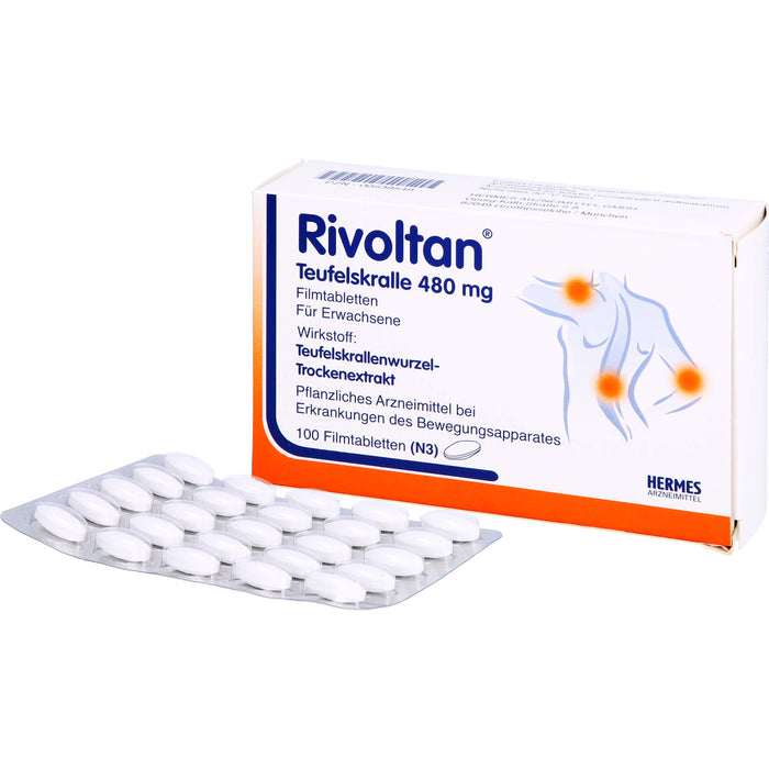 Rivoltan Teufelskralle 480 mg Filmtabletten bei Erkrankungen des Bewegungsapparates, 100 pc Tablettes