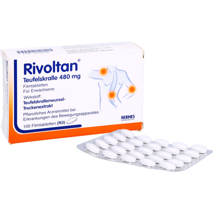 Rivoltan Teufelskralle 480 mg Filmtabletten bei Erkrankungen des Bewegungsapparates, 100 pc Tablettes