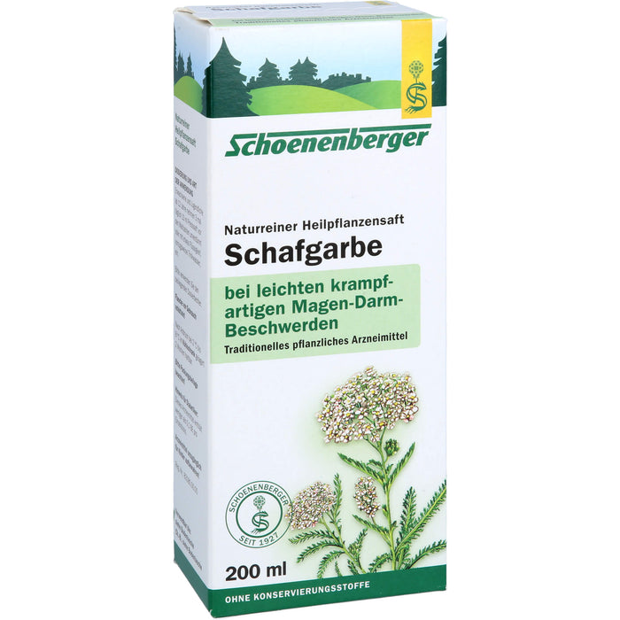 Schoenenberger Naturreiner Heilpflanzensaft Schafgarbe bei leichten krampfartigen Beschwerden im Magen-Darm-Bereich, 200 ml Solution