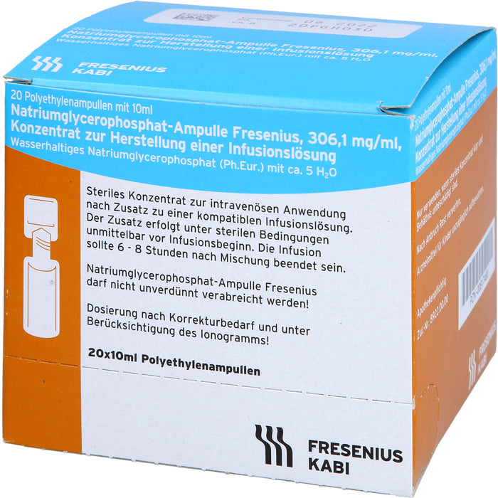 Natriumglycerophosphat-Ampulle Fresenius, 306,1 mg/ml, Konzentrat zur Herstellung einer Infusionslösung, 10 ml, 20X10 ml IFK