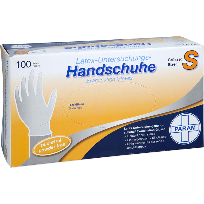 PARAM Latex-Untersuchungs-Handschuhe puderfrei Größe S, 100 pc Gants