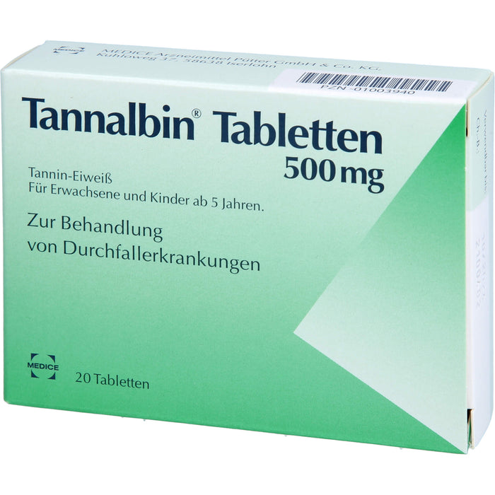 Tannalbin Tabletten 500 mg bei Durchfallerkrankungen, 20 pc Tablettes