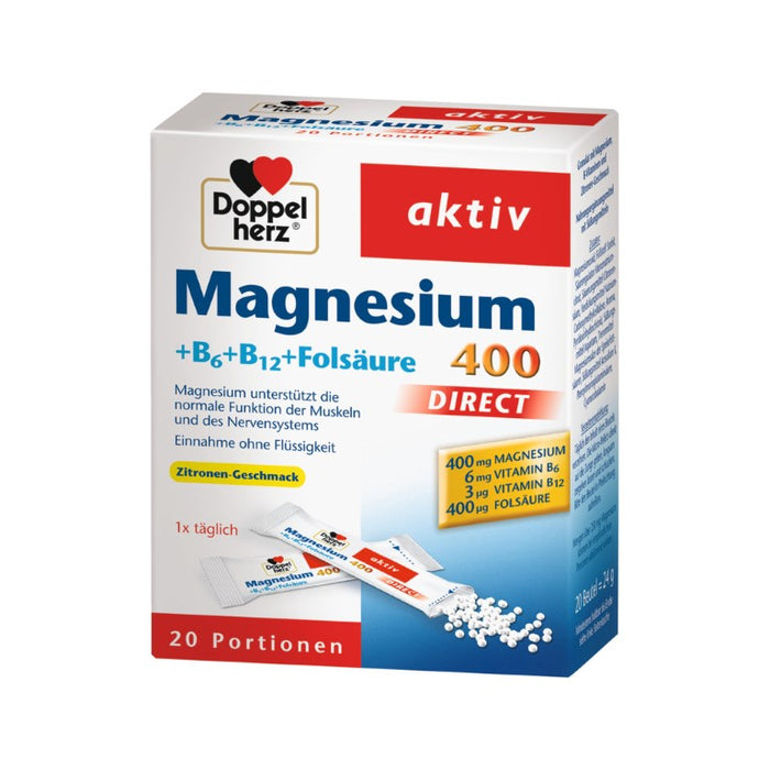 Doppelherz Magnesium + B Vitamine direct Beutel, 20 pcs. Sachets