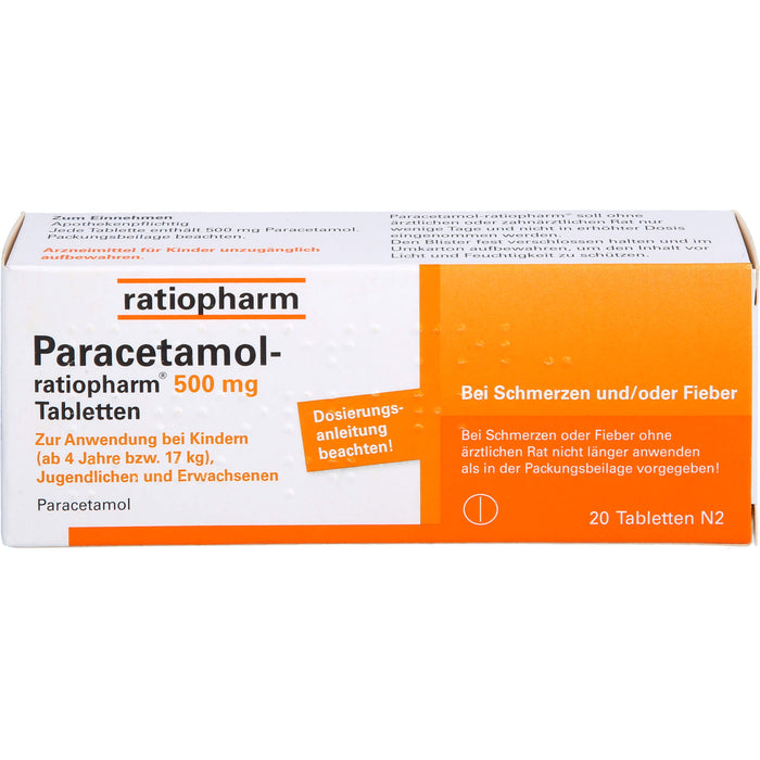 Paracetamol-ratiopharm 500 mg Tabletten, 20 pcs. Tablets