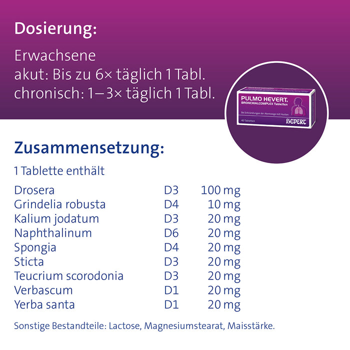 Pulmo Hevert Bronchialcomplex bei Entzündungen der Atemwege mit Husten, 100 St. Tabletten