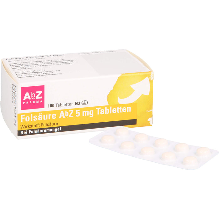 Folsäure AbZ 5 mg Tabletten bei Folsäuremangel, 100 pc Tablettes