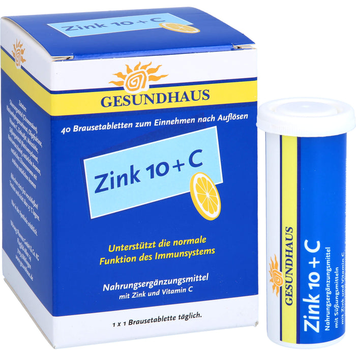 GESUNDHAUS Zink 10 + C Brausetabletten, 40 St. Tabletten