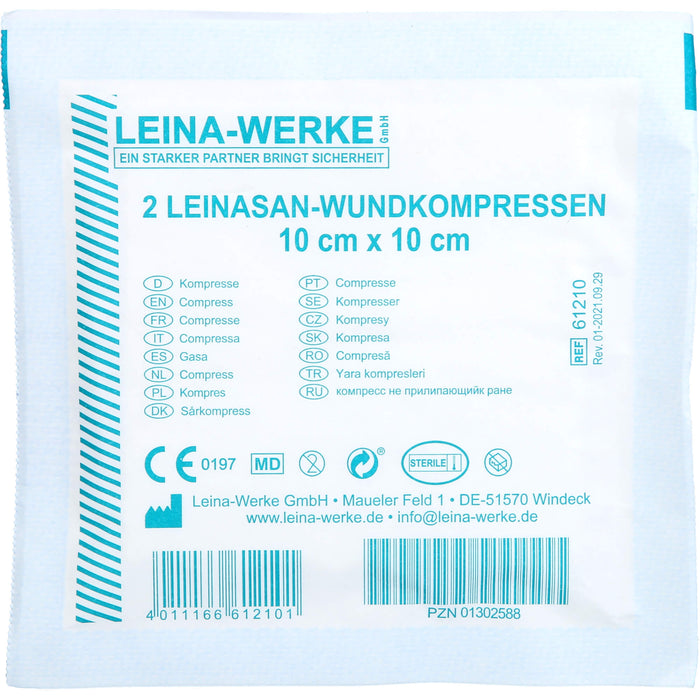 Leina Wundkompressen 10x10cm steril, 2 St KOM