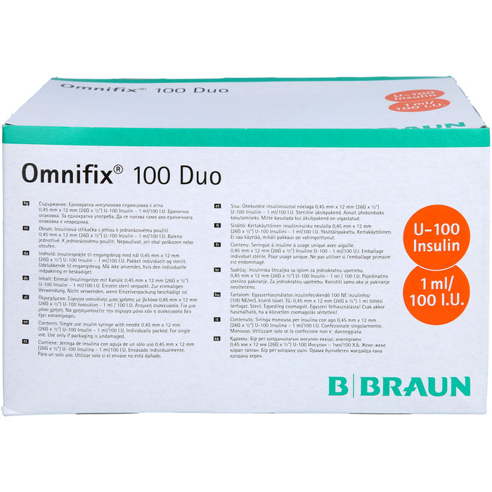 OMNIFIX DUO 100 Insulin Einmalspritzen, 100X1 ml SRI