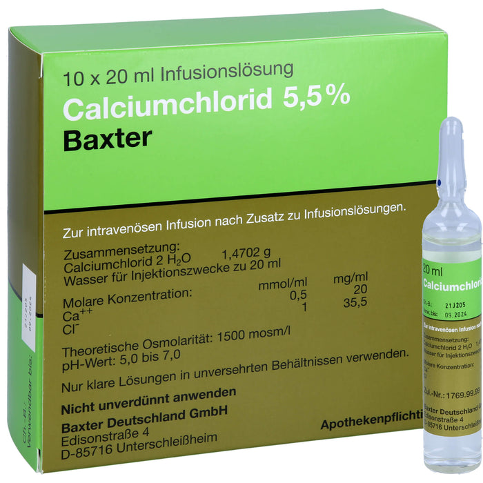 Calciumchlorid 5,5 % Baxter, Infusionslösung, 10X20 ml AMP