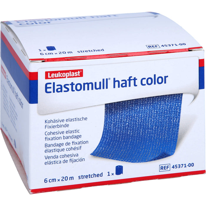 Elastomull haft color 6 cm x 20 m blaue kohäsive elastische Fixierbinde, 1 St. Binde