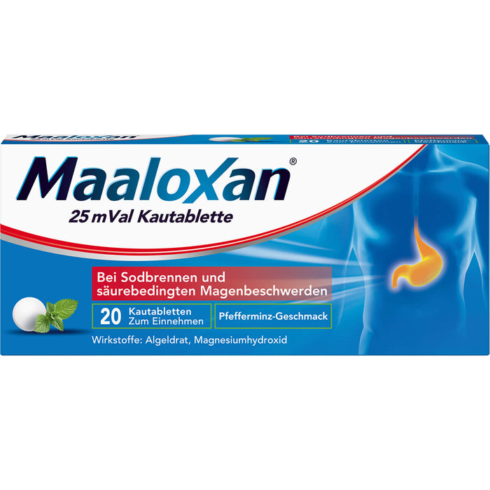 Maaloxan 25 mVal bei Sodbrennen Kautabletten Pfefferminz-Geschmack, 20 pc Tablettes