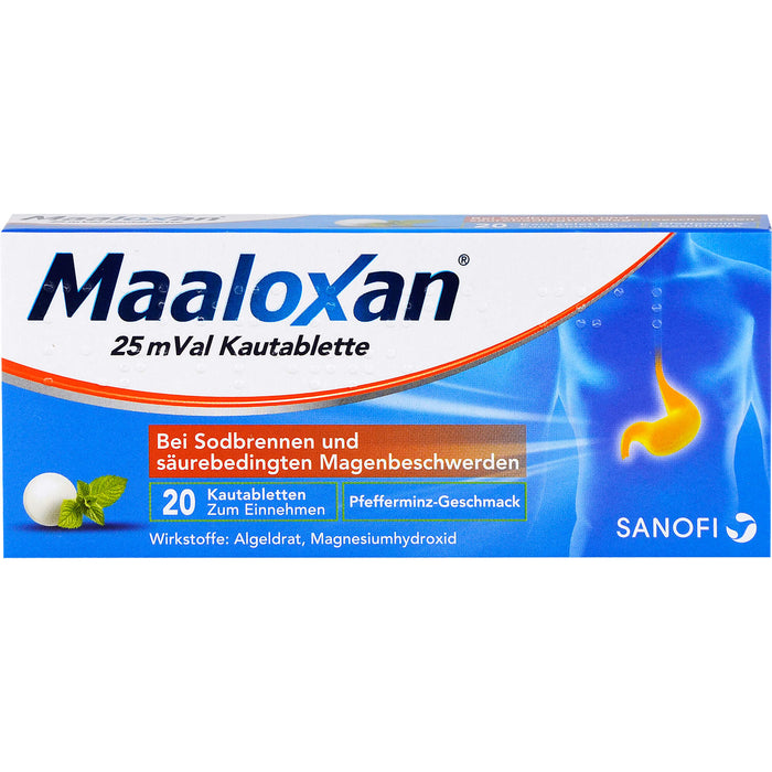 Maaloxan 25 mVal bei Sodbrennen Kautabletten Pfefferminz-Geschmack, 20 pcs. Tablets