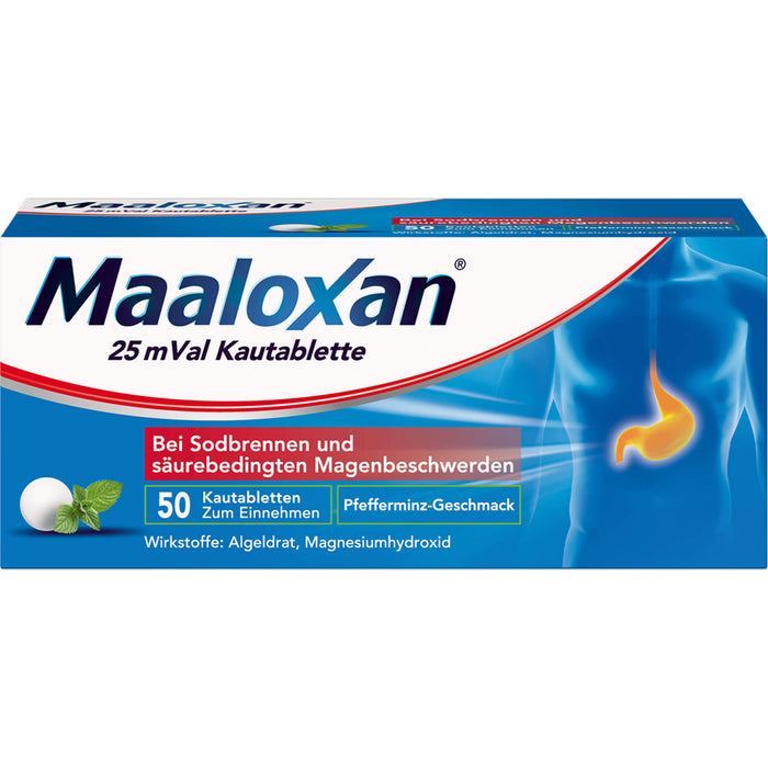 Maaloxan 25 mVal bei Sodbrennen Kautabletten Pfefferminz-Geschmack, 50 pc Tablettes