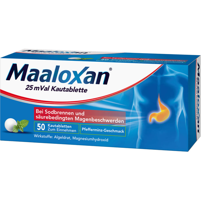 Maaloxan 25 mVal bei Sodbrennen Kautabletten Pfefferminz-Geschmack, 50 pc Tablettes