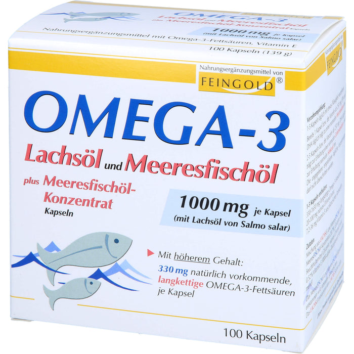 FEINGOLD Omega-3 Lachsöl und Meeresfischöl Kapseln, 100 pc Capsules