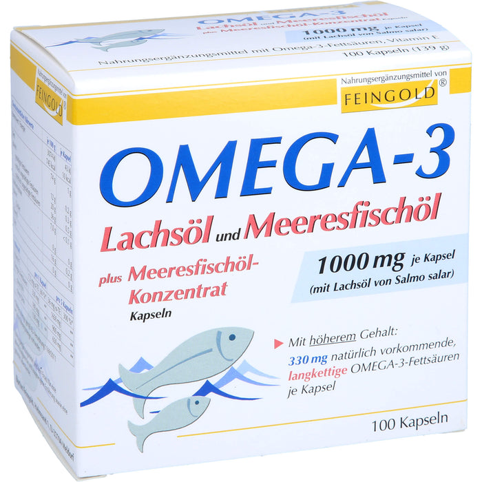 FEINGOLD Omega-3 Lachsöl und Meeresfischöl Kapseln, 100 pc Capsules