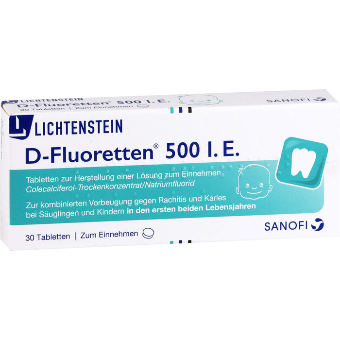 D-Fluoretten 500 I.E. Tabletten zur kombinierten Vorbeugung von Rachitis und Karies, 30 pc Tablettes