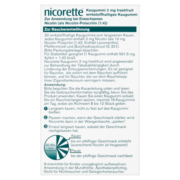 nicorette Kaugummi 2 mg Nicotin zuckerfrei freshfruit, 30 pcs. Chewing gum