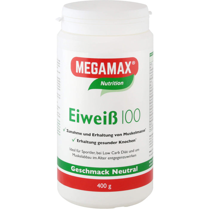 MEGAMAX Nutrition Eiweiß 100 Pulver Geschmack Neutral, 400 g Poudre