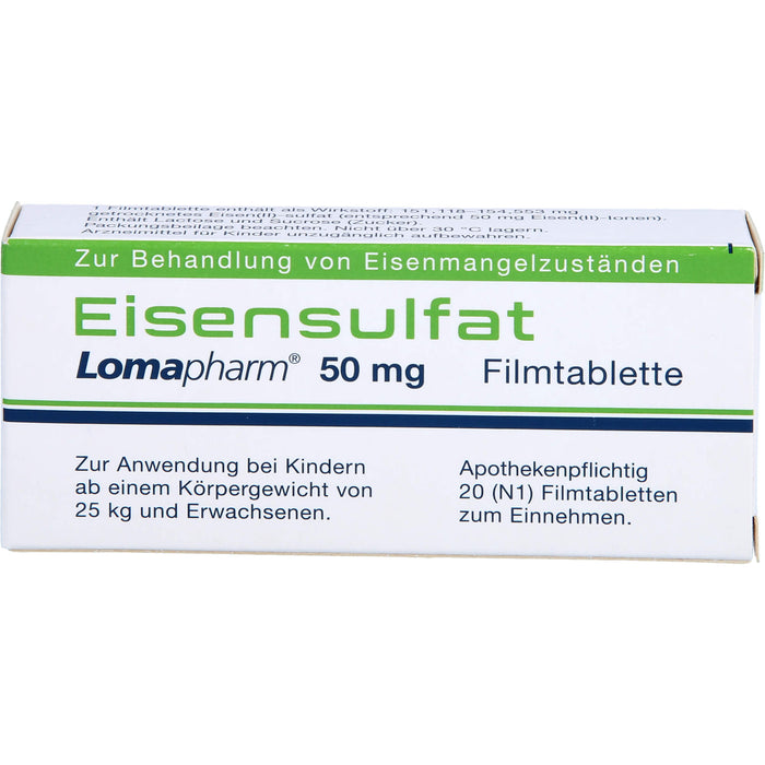 Eisensulfat Lomapharm 50 mg, Filmtablette, 20 pc Tablettes