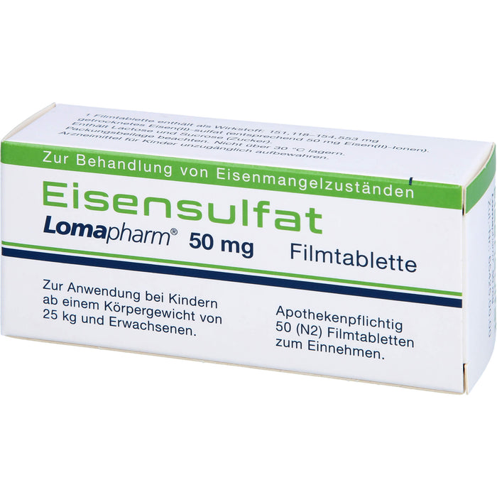 Eisensulfat Lomapharm 50 mg, Filmtablette, 50 pc Tablettes