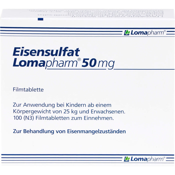 Eisensulfat Lomapharm 50 mg Filmtabletten bei Eisenmangelzuständen, 100 pcs. Tablets