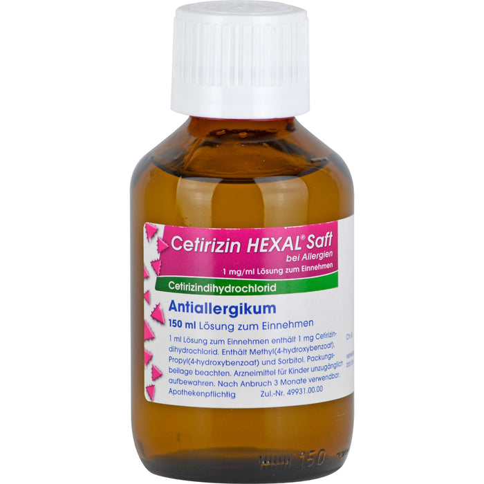 Cetirizin HEXAL Saft bei Allergien, 150 ml Solution