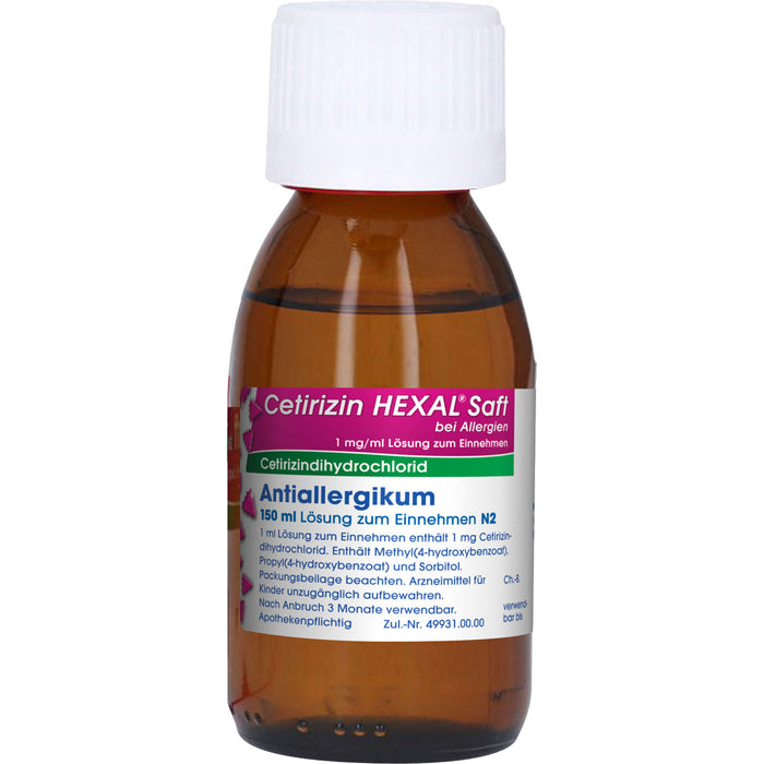 Cetirizin HEXAL Saft bei Allergien, 150 ml Solution