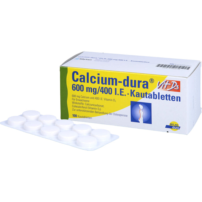 Calcium-dura Vit D3 600 mg/400 I.E. Kautabletten, 100 pc Tablettes