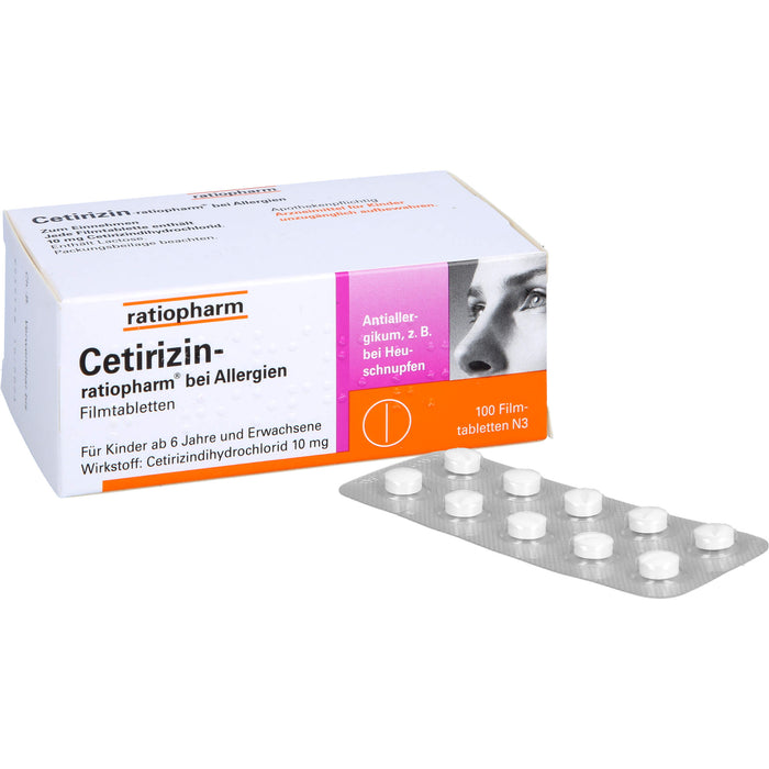 Cetirizin-ratiopharm 10 mg Filmtabletten bei Allergien, 100 pc Tablettes