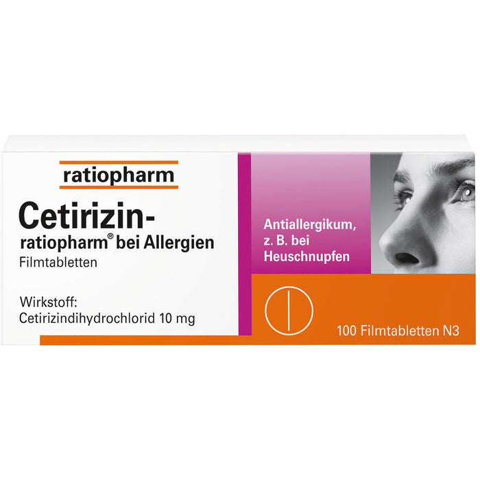 Cetirizin-ratiopharm 10 mg Filmtabletten bei Allergien, 100 pc Tablettes