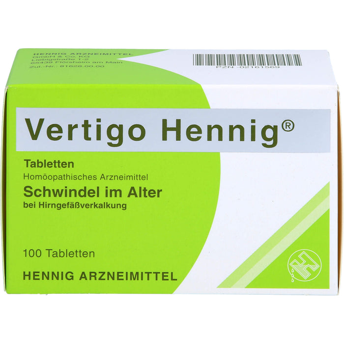 Vertigo Hennig Tabletten bei Hirngefäßverkalkung, 100 pc Tablettes