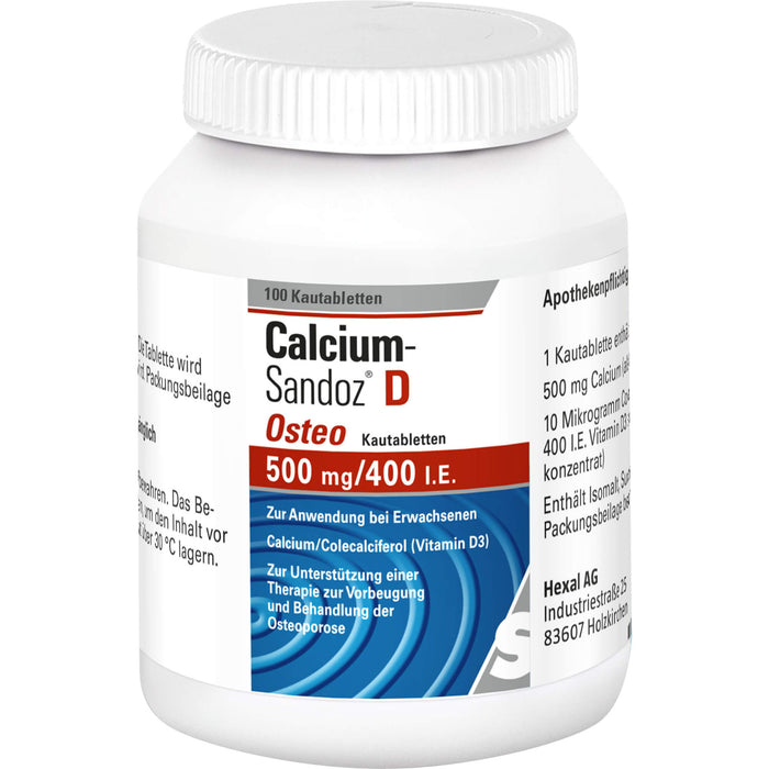 Calcium-Sandoz D Osteo 500 mg/400 I.E. Kautabletten, 100 pc Tablettes