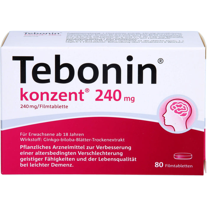 Tebonin konzent 240 mg Filmtabletten zur Verbesserung einer altersbedingten Verschlechterung geistiger Fähigkeiten und der Lebensqualität bei leichter Demenz, 80 St. Tabletten