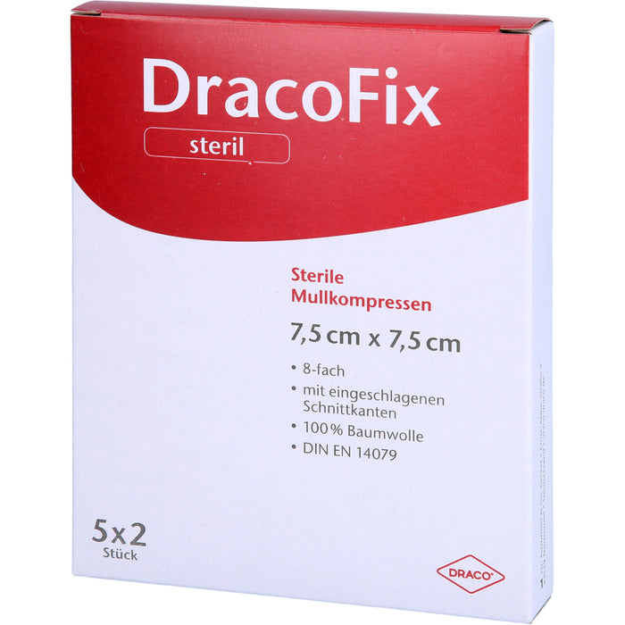 DracoFix Mullkompressen steril 8fach 7,5 x 7,5 cm, 10 St. Kompressen