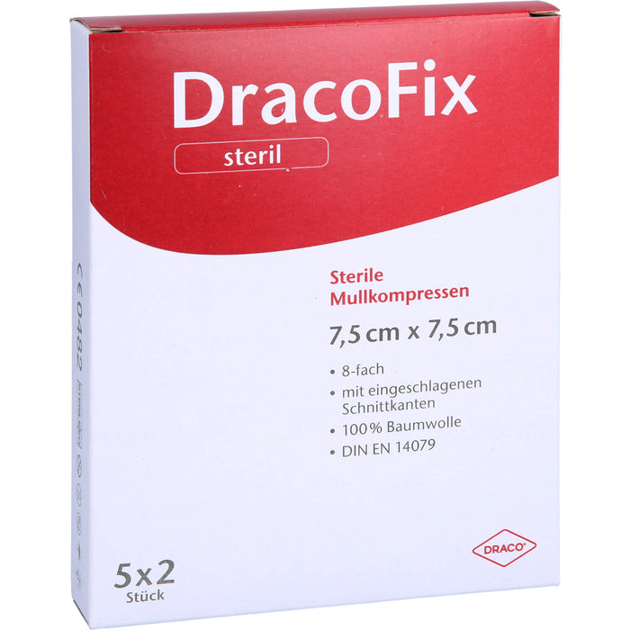 DracoFix Mullkompressen steril 8fach 7,5 x 7,5 cm, 10 pc Compresses