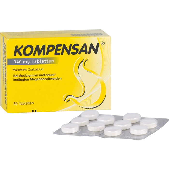 Kompensan 340 mg Tabletten bei Sodbrennen und säure-bedingten Magenbeschwerden, 50 St. Tabletten