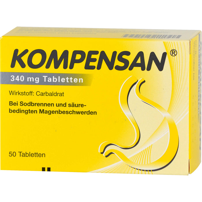 Kompensan 340 mg Tabletten bei Sodbrennen und säure-bedingten Magenbeschwerden, 50 pcs. Tablets