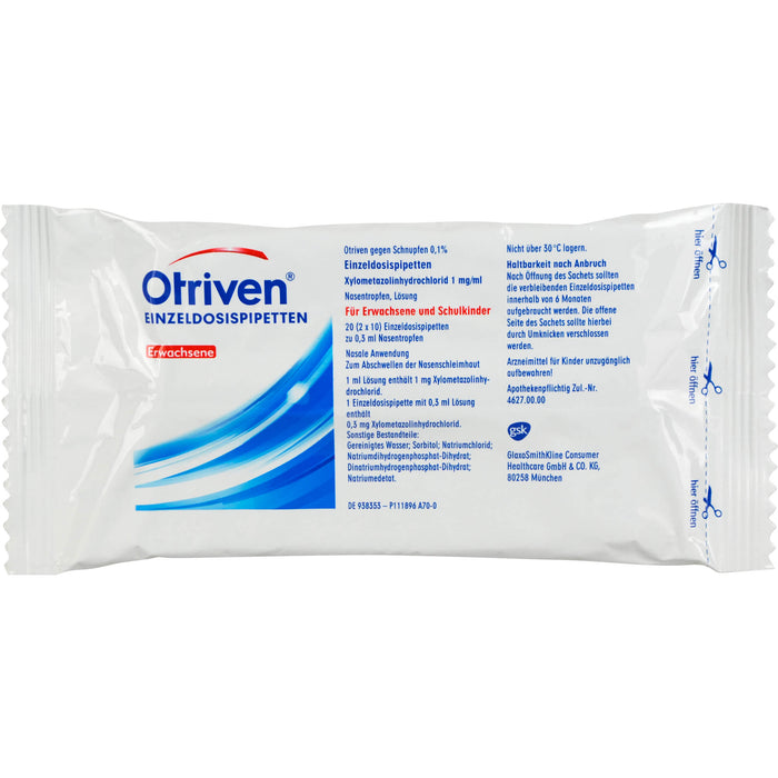 Otriven 0,1 % ohne Konservierungsstoffe Einzeldosispipetten für Erwachsene, 40 pcs. Single-dose pipettes