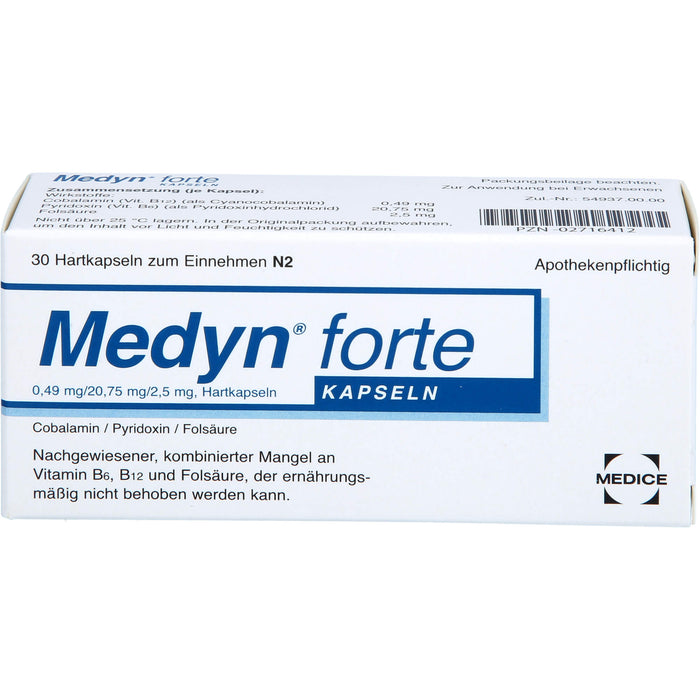 Medyn forte Kapseln bbei nachgewiesener, kombinierter Mangel an B6, B12 und Folsäure, 30 pc Capsules