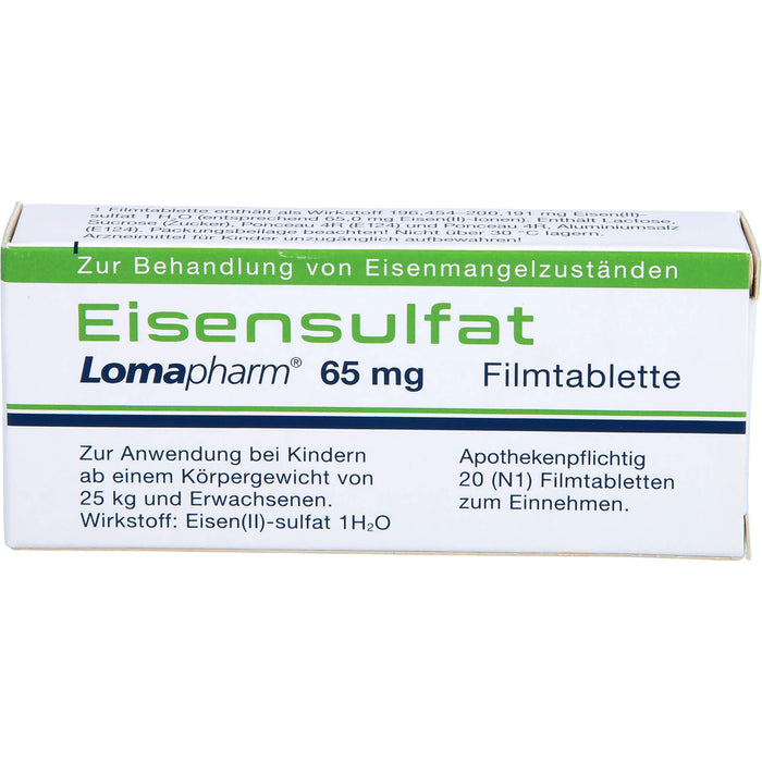 Eisensulfat Lomapharm 65 mg Filmtabletten, 20 St. Tabletten